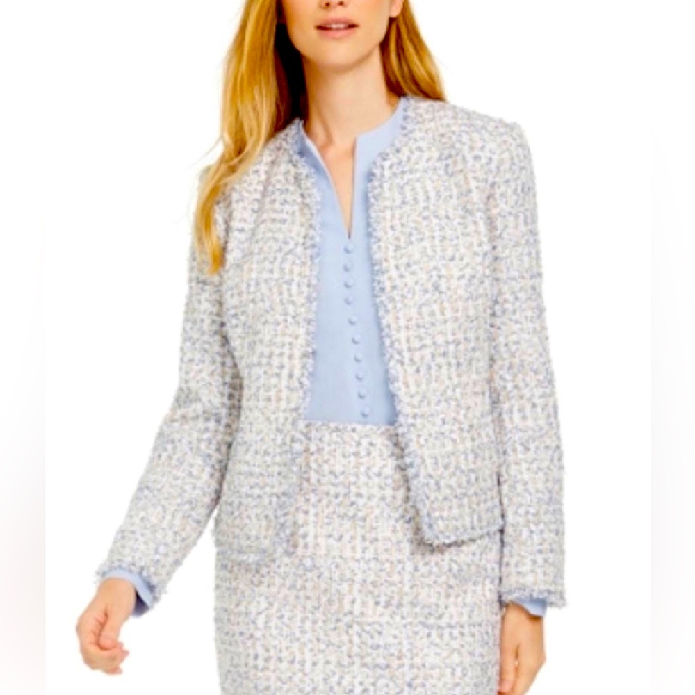 Calvin Klein Open Front Tweed Boucle Jacket